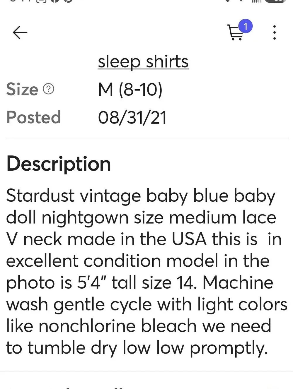 STARDUST Vintage satin babydoll nightgown Balloon Sleeves M lace🌷soft pretty